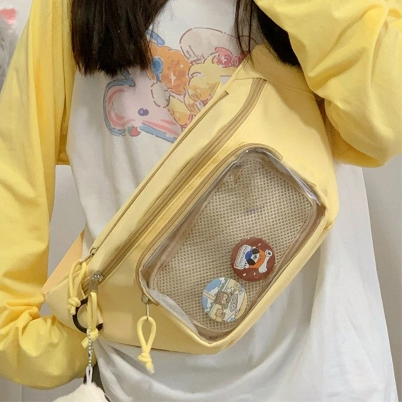 Yellow Itabag With Transparent Pin Display Bags Fashion Crossbody Purse Waist Bag Chest Purses For Anime Fans