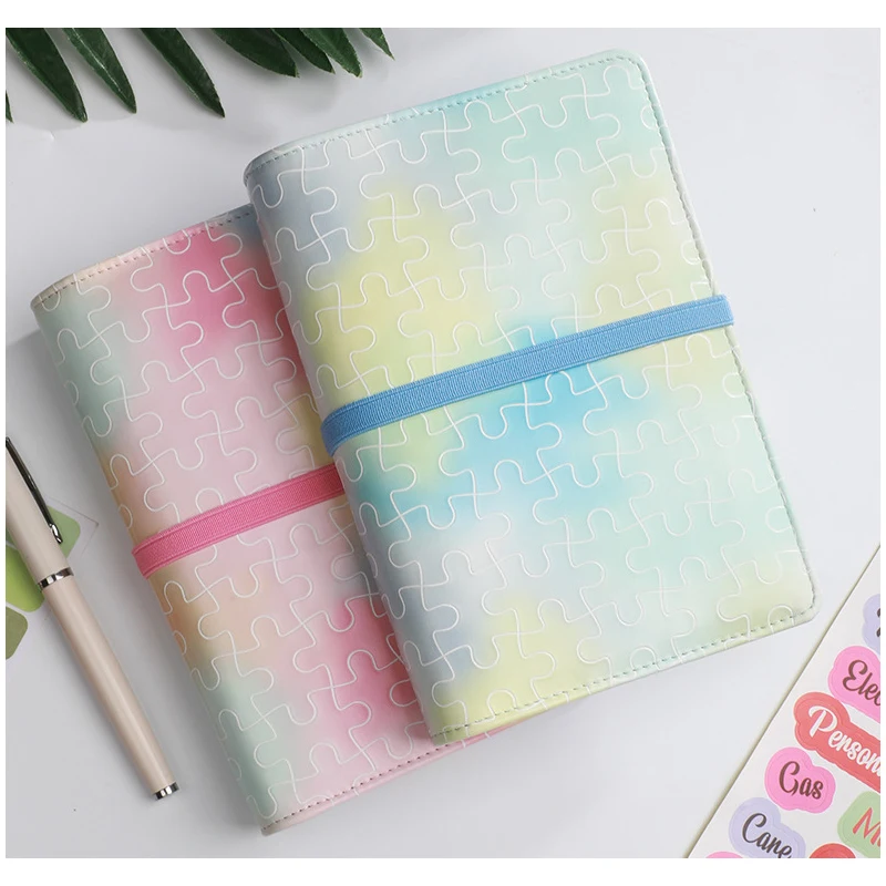 A6 Gradual Macarone Binder Budget Notebook PU Leather Loose-leaf Handbook Daily Planner Money Organizer Cash Budget Planner Book