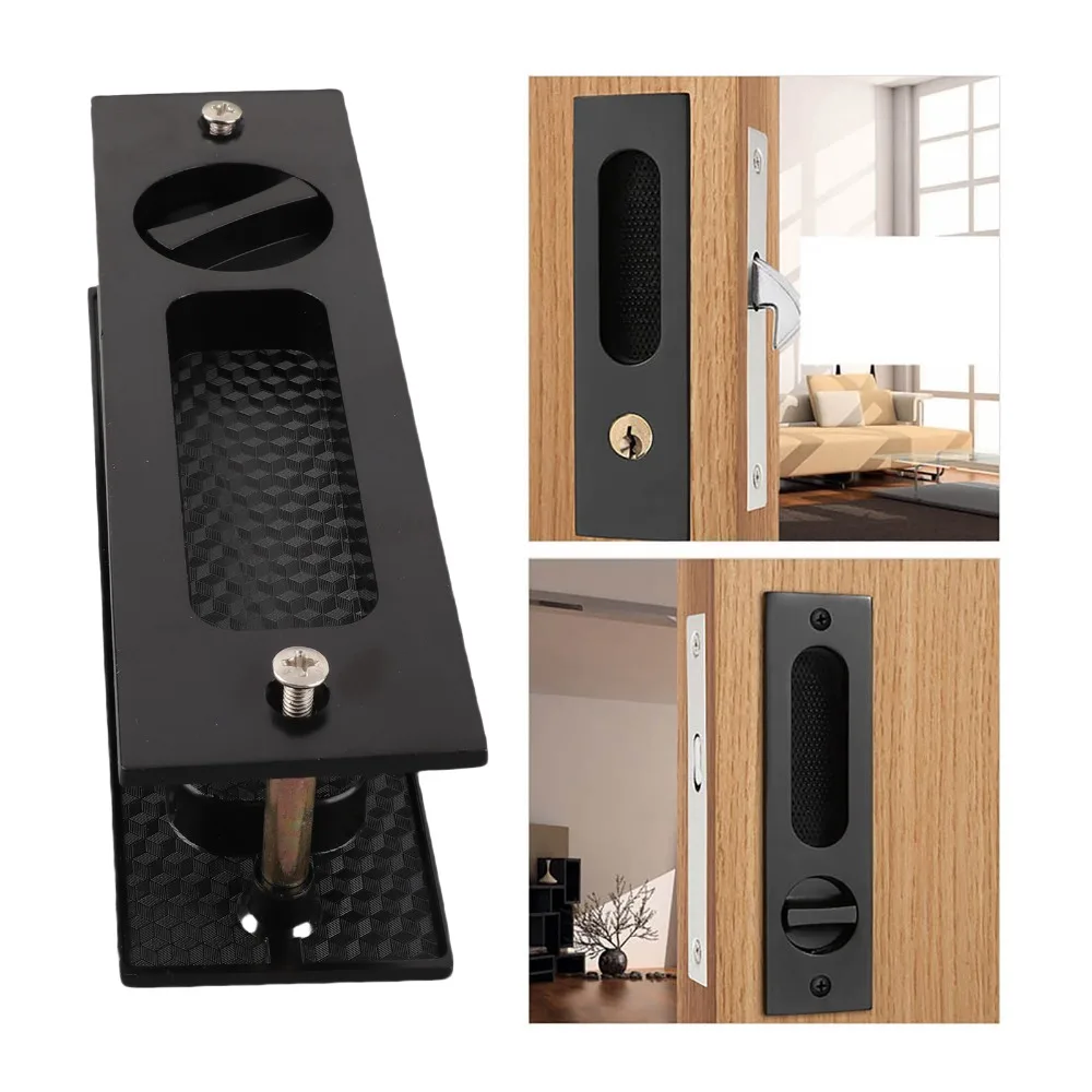 Recessed Design Sliding Door Lock Mortise Lock Key Operated Cabinet Door Pull Matte Black Privacy Function Invisible Door Handle