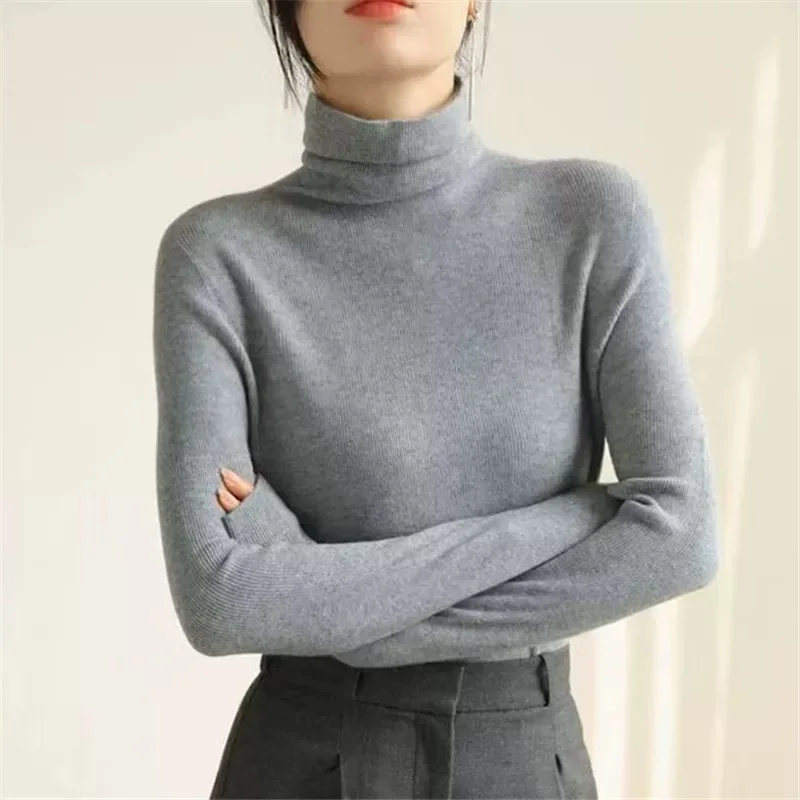 

2025 Autumn Winter Turtleneck Warm Sweater Casual Solid Slim Sweater Women Long Sleeve Knitted Pullover Simple Base Layer Jumper