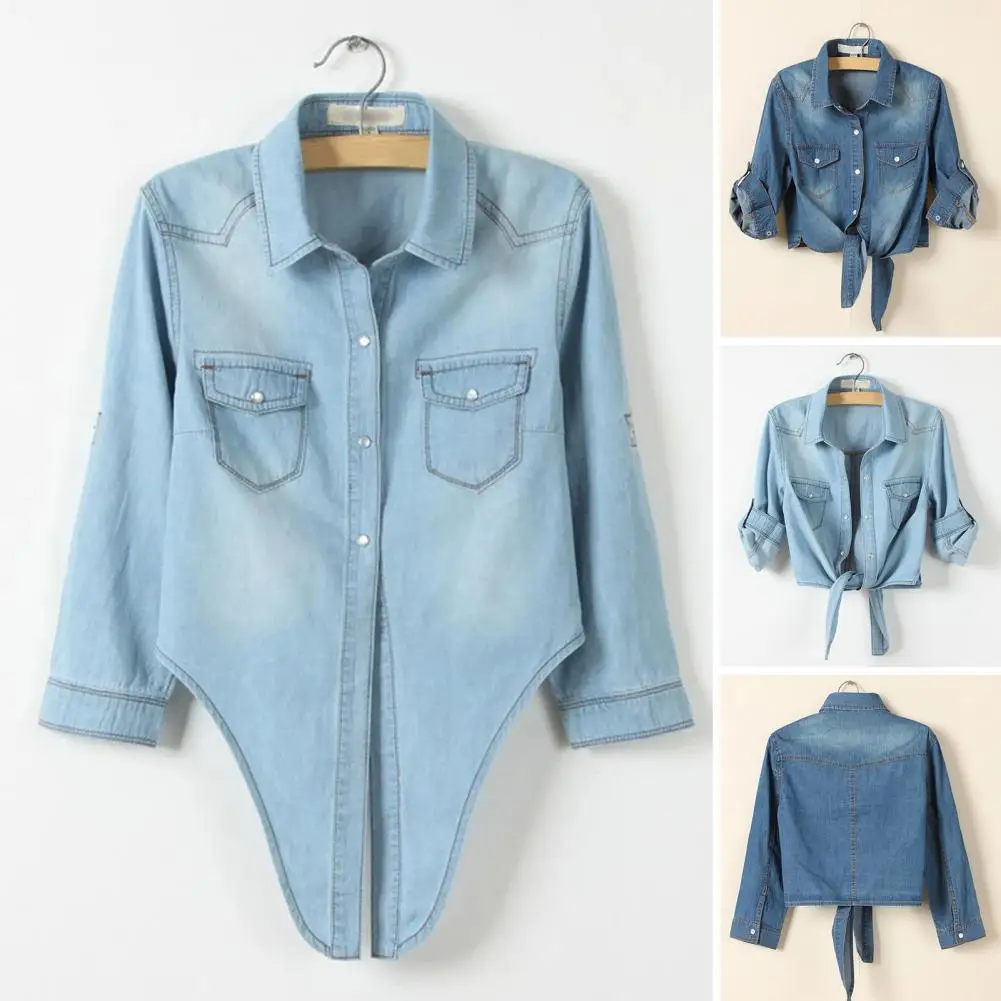 Denim Shirt Short Sleeve Womens Tops Femme Crop Tops Women Sexy Short Shirt Blouse Summer Cool Feminine Shirts