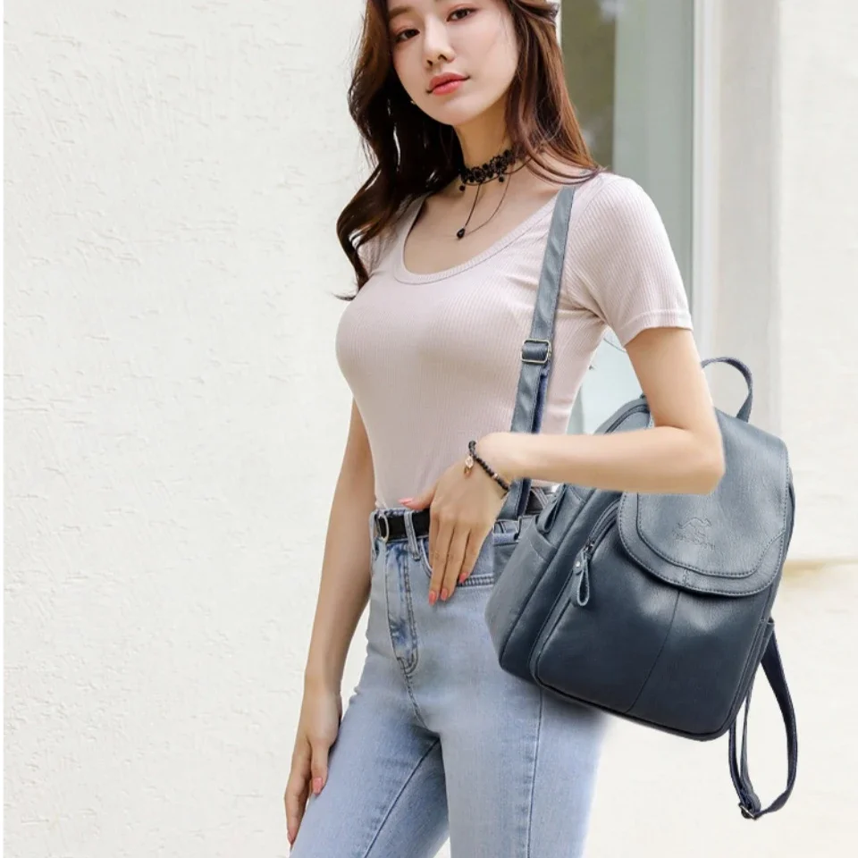 Luxury Women Genuine Leather Backpack Fashion Designer Female Soft Cow Leather School Bag Large Capacity Travel Bags Mochila Sac