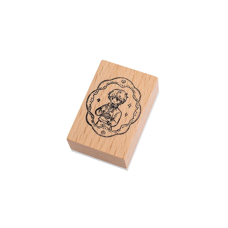 Kawaii Beech Wood Stamp Reading Boys/Girls Daily Life DIY Handbook Diary Scrapbooking Journal Card Making Supplies Cute Stamp