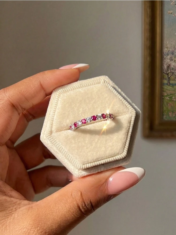 925er Sterlingsilber, personalisierbar, modisch, glänzend, 1,4 mm, vollbesetzt mit Zirkonia, stapelbarer schlichter Ring für Damen, für den Alltag, Party, edler Schmuck – Detail 2