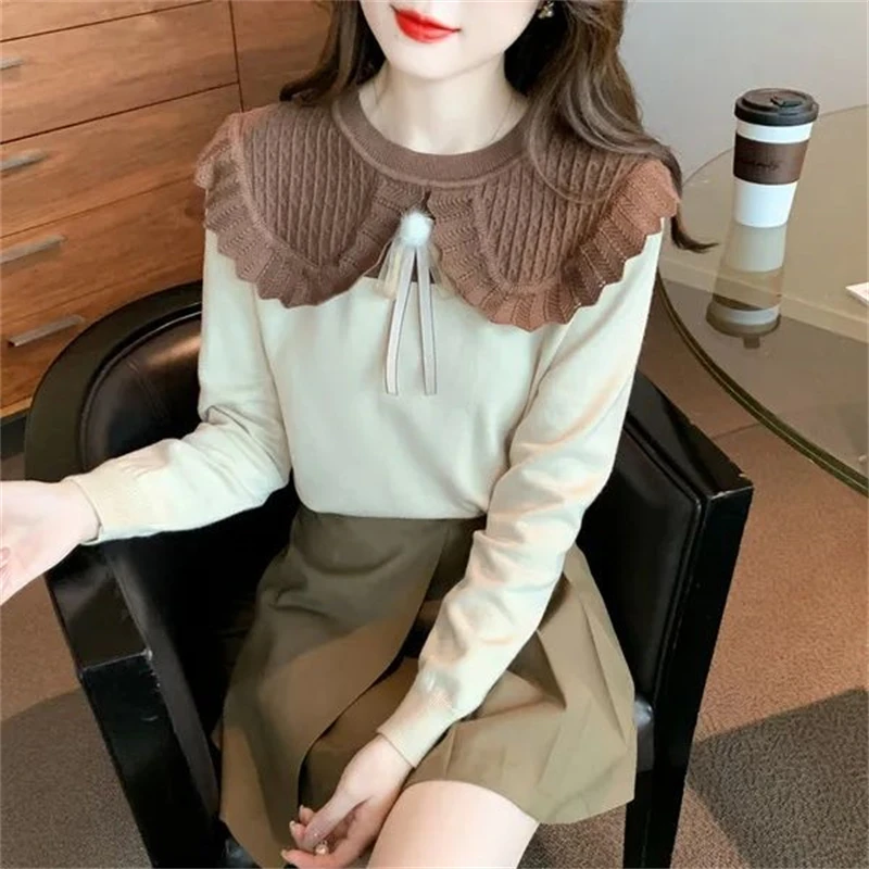 2024 Spring Autumn Women Trendy Sweet Chic Kawaii Patchwork Knitwears Female Casual O Neck Long Sleeve Pullover Tops Y2K Jumpers