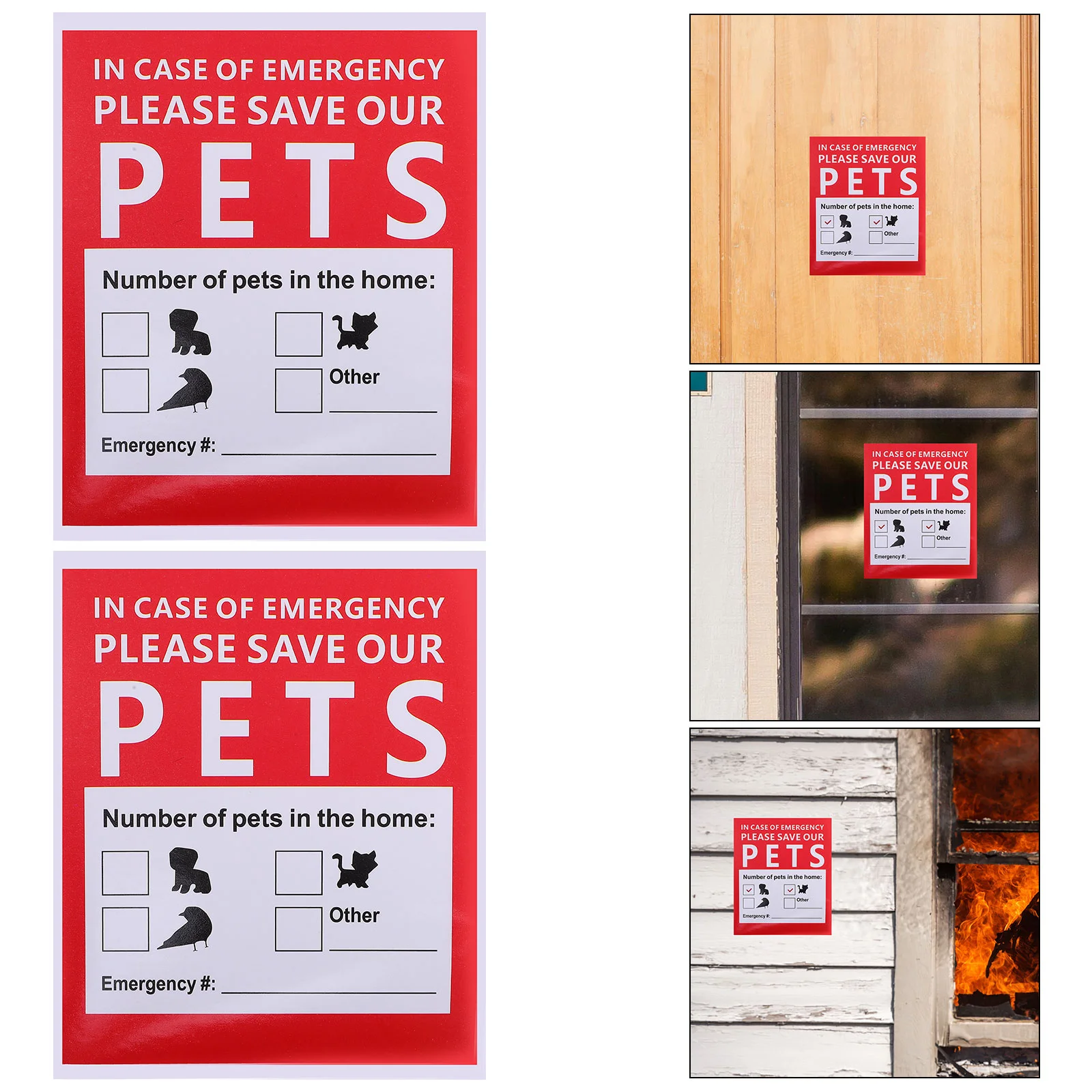 

10 Sheets Pets Puppy Accessories Rescue Stickers Emergency Alert Finder Accessory Safety Decal Window Home Fire Red