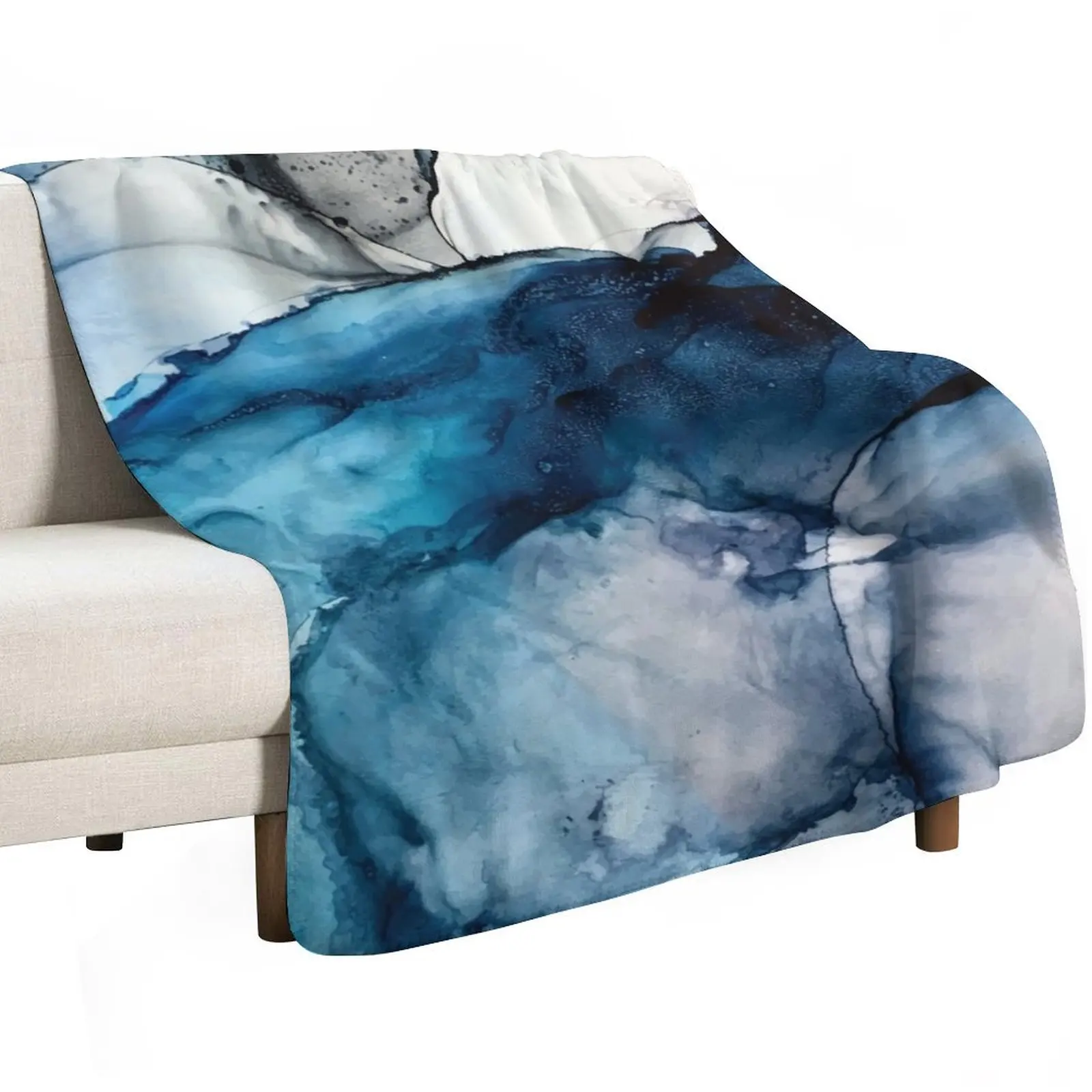 

White Sand Blue Sea - alcohol ink painting Throw Blanket Flannels Summer Nap Blankets