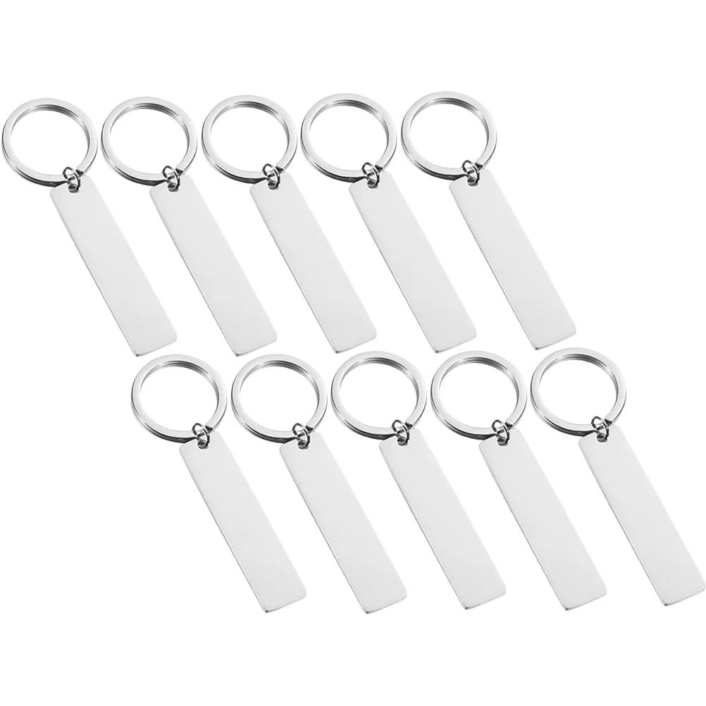 

10pcs Stainless Steel Blank Keychains 45x10mm Rectangle DIY Metal Hanging Tags Unfinished Keyrings Engraving Supplies Jewelry