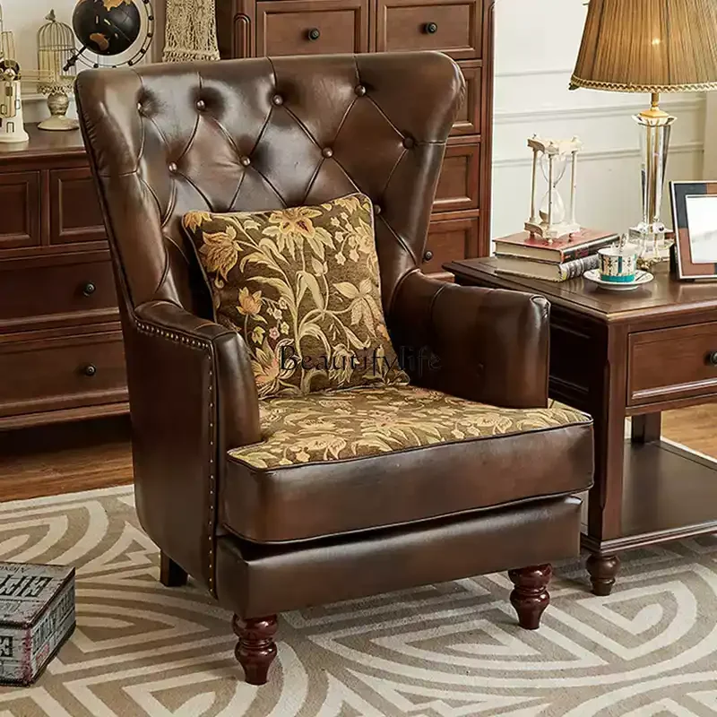 American rural retro first layer real cowhide casual single sofa tiger armchair