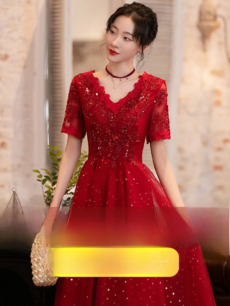 

plus Size Maternity Wedding Dress Wine Red Elegant A-Line Skirt Short Sleeve V-Neck Maternity Evening Gown for plus Size Women
