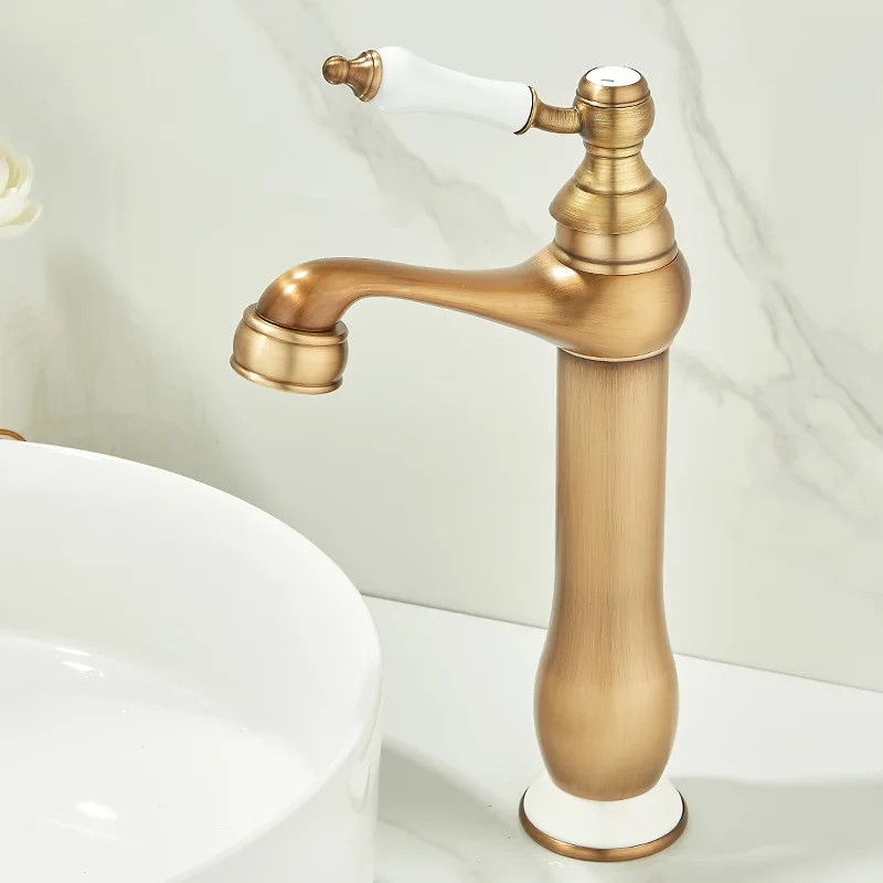 Imagem -03 - Antique Single Handle Basin Faucet Gold Torneiras Pia do Banheiro Torneira Misturadora Quente e Frio Guindaste