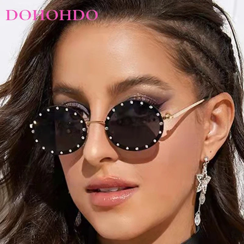 

Trend Design Oval Imitation Diamond Women Sunglasses Fashion Luxury Metal Frame Men Sunglass Outdoor Travel Shades Unisex UV400