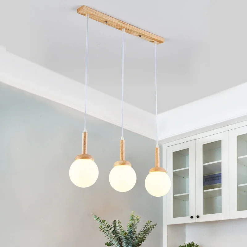 Nordic Wood Pendant Lights for Kitchen Island Home Decor Hanging Lamp Bedside Restaurant Dinning Hall Table Suspended Light