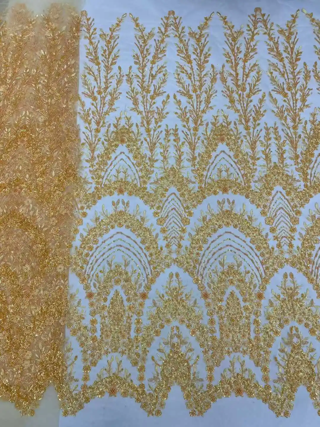 Złote cekiny luksusowa koronka z koralikami Afrykańska wysokiej jakości 5 jardów ręcznie robiona tkanina z cekinami Nigeria materiał do szycia sukienek na przyjęcia SZ1557