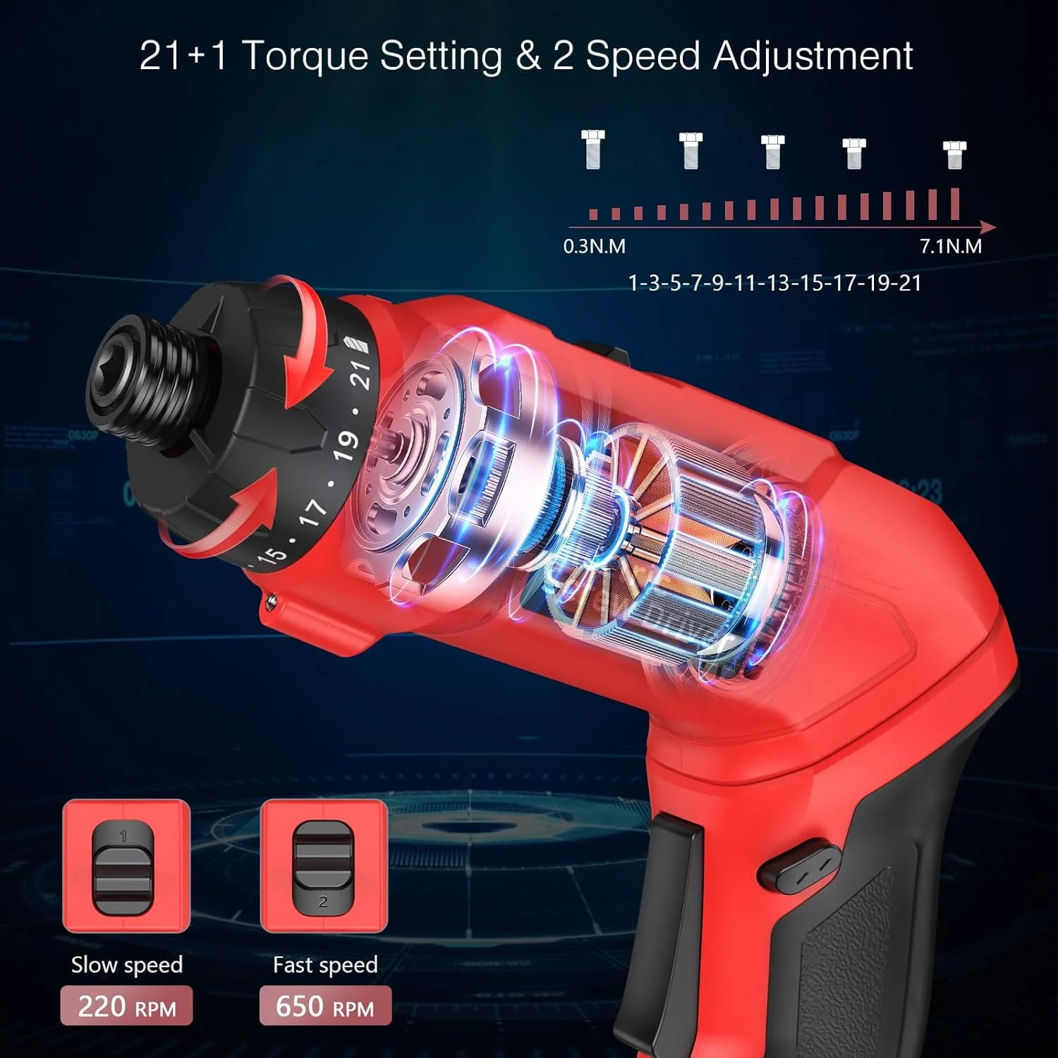 Tournevis électrique 2000mAh rechargeable 7,3N. M ménage pliant multi fonctionnel main auto intégré 21 vitesses réglable