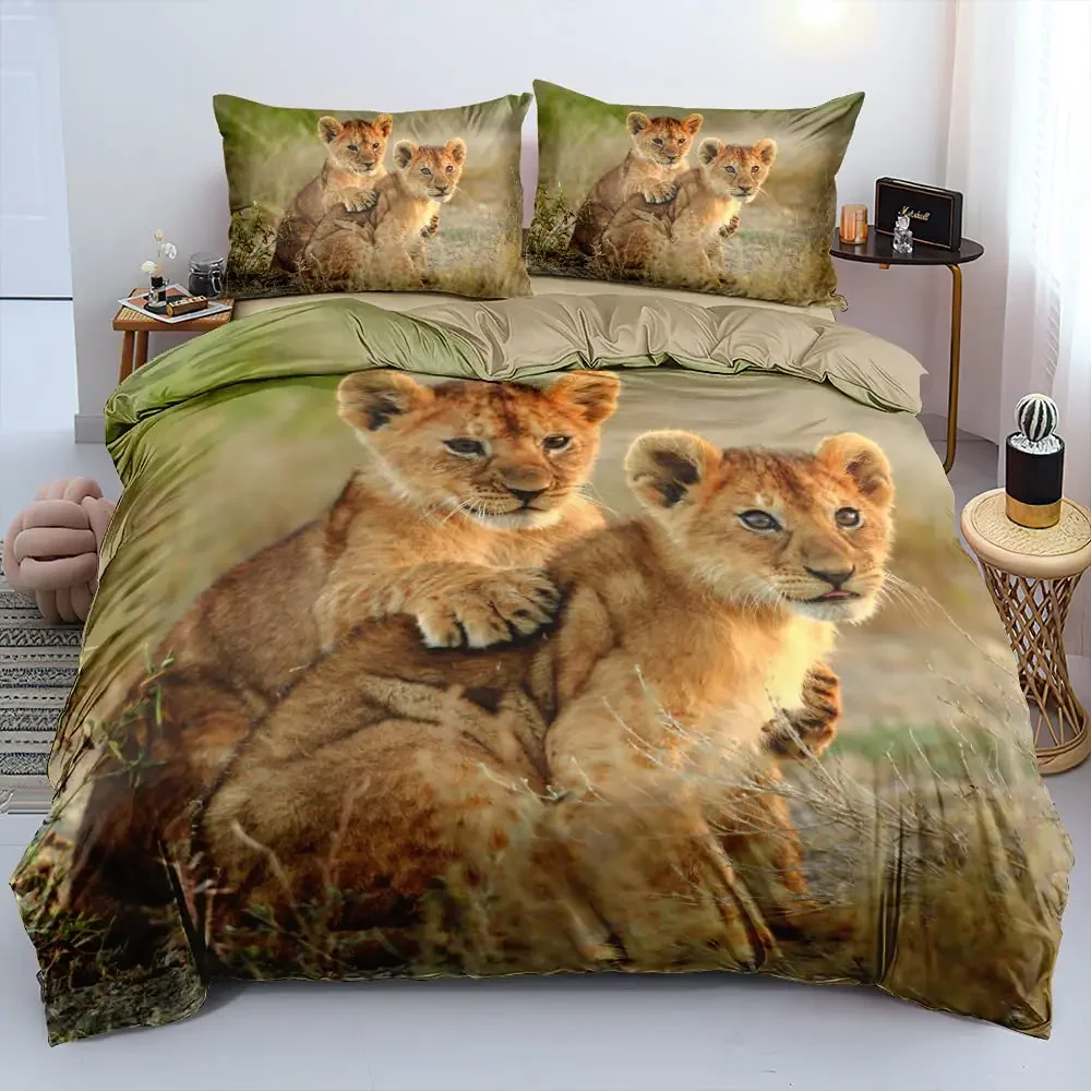 Wild Lion Tiger Pattern Duvet Cover Set Queen Size Comforter Covers and Pilliw Shams Bedding Set Bedroom Decor Gift Home Textile