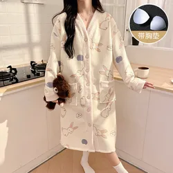 Autumn Winter Cotton Padded Nursing Night Dress for Maternity Thick Warm Cardigan Feeding Sleepwear Pregnancy Homewear Hospital