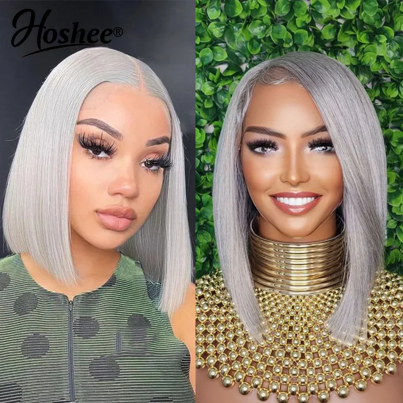 

Grey Colored Short Bob HD Lace Front Wig Brazilian Remy 100% Human Hair Preplucked Transparent Pixie Cut Frontal Wigs For Women