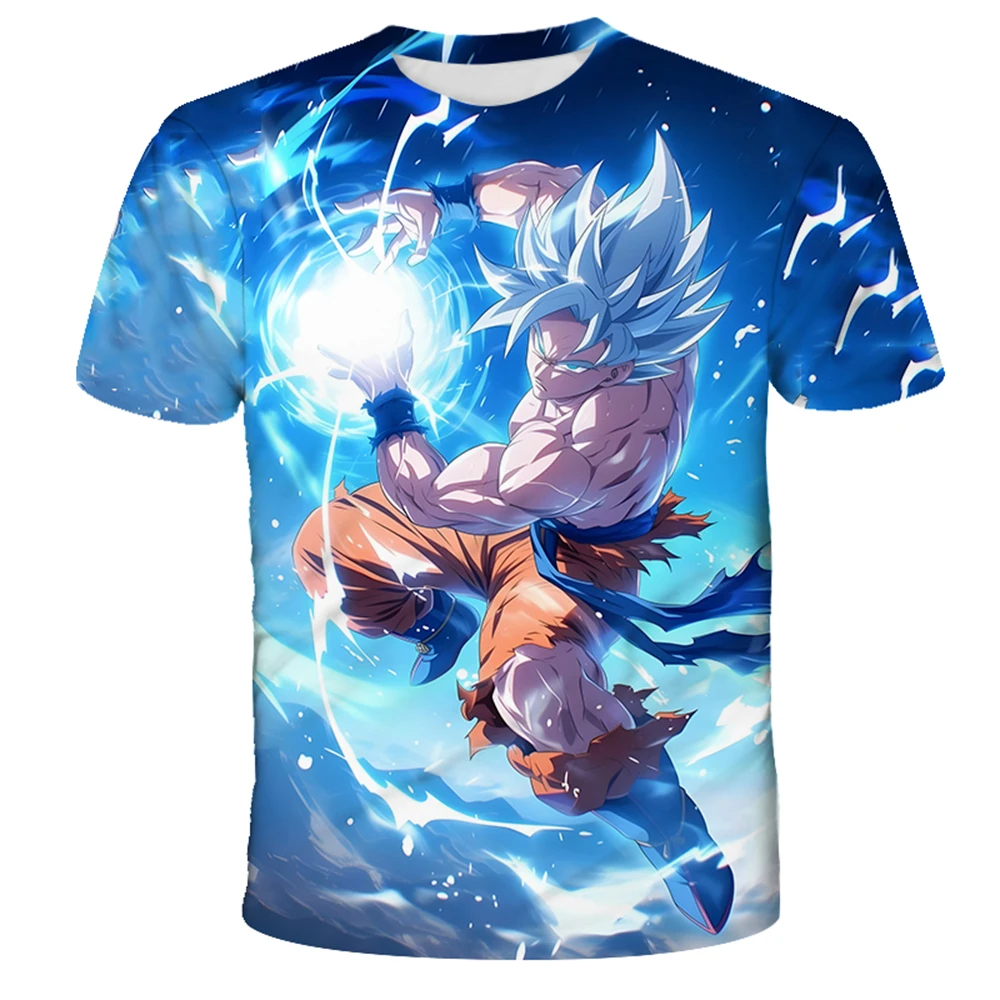 Cool Dragon Ball Z T Shirt Super Saiyan Blue Goku Fighting Pose 3D Full Print Unisex Summer Anime Cosplay Tee