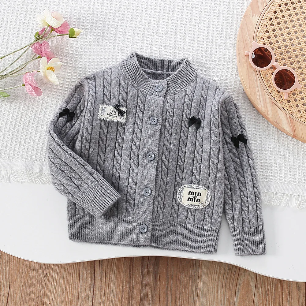 

Шерстяные свитера из джерси для девочек, весна-осень 2024, детские вязаные пальто, одежда для малышей, милые топы, детская верхняя одежда, свитер, наряд