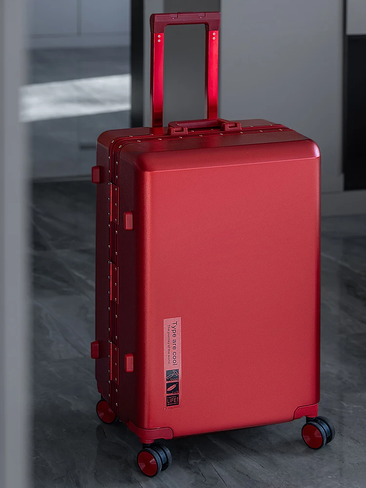 

Red Suitcase 20-28 inch Multifunctional Travel Suitcase Aluminum Frame Scratch-Resistant PC Trolley Case Carry-On Luggage