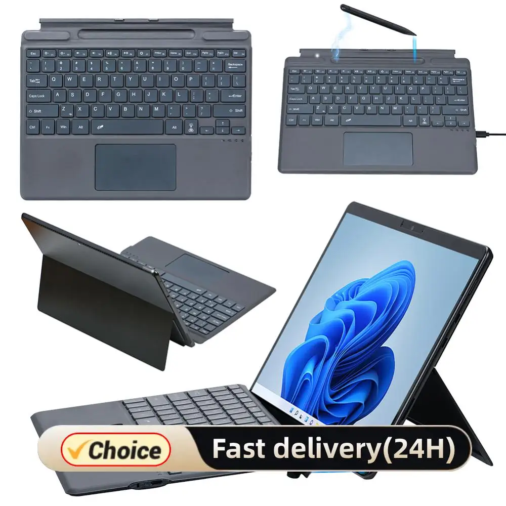 

Bluetooth-Compatible Ultra-Slim Keyboard with Touchpad Type C Charging 7-Color Backlight for Microsoft Surface Pro 8/9/X/10/11