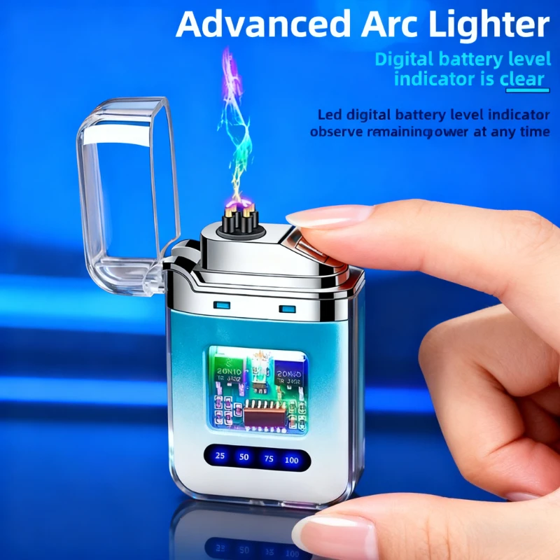 

Transparent Shell Rechargeable Lighter - Electronic Pulse, Power Display, Cigarette/Cigar Igniter, Premium Smoking Accessory