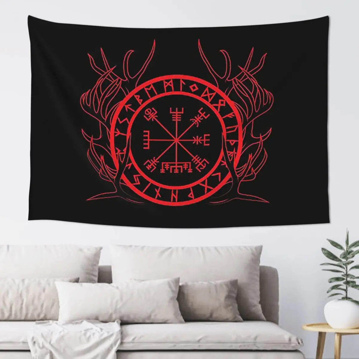 Vegvisir Eikthyrnir, Stag Of Valhalla Viking Art Deer Tapestry Funny Wall Hanging Aesthetic Home Decoration Tapestries for Room