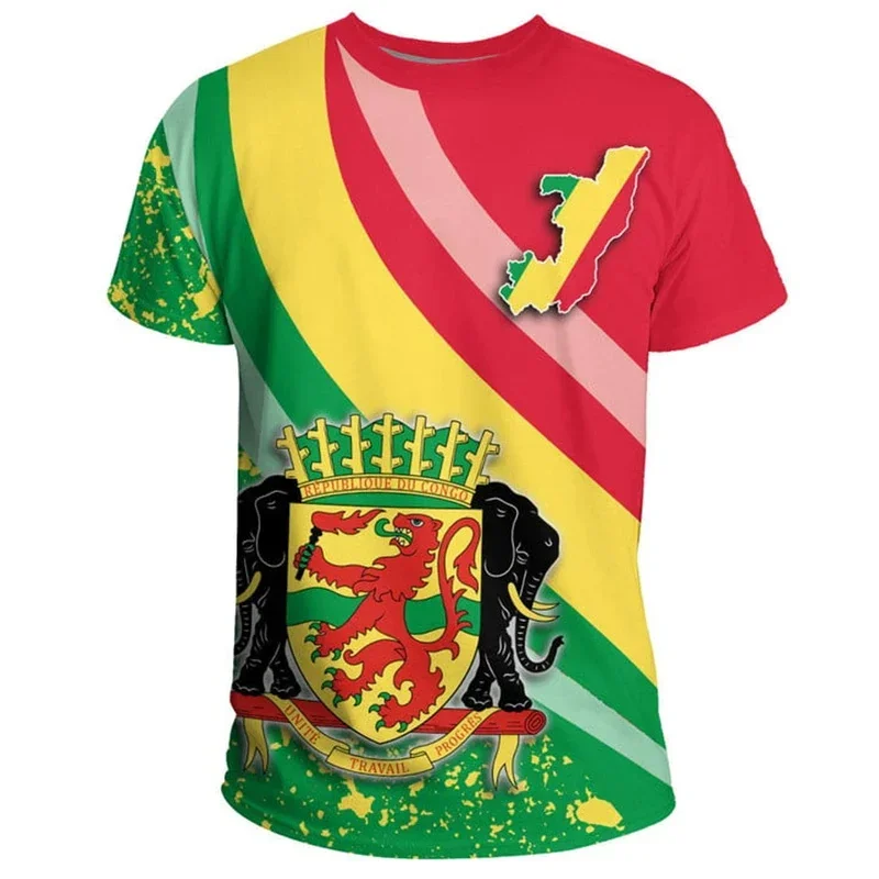 

Democratic Republic Of The Congo Flag T-shirt 3d Print Congo National Emblem T Shirt For Men Clothes Street Sports Short Sleeves