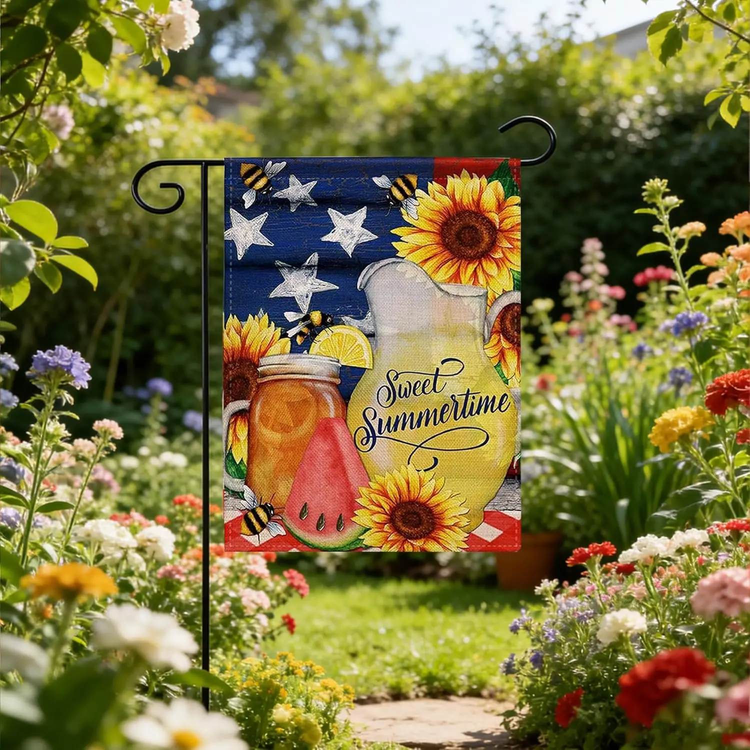 Deloky Summer Time Outdoor Garden Flag - 12“×18” Double-Sided Decorative House Welcome Burlap Flag,Garden Banner for home Ou WWP