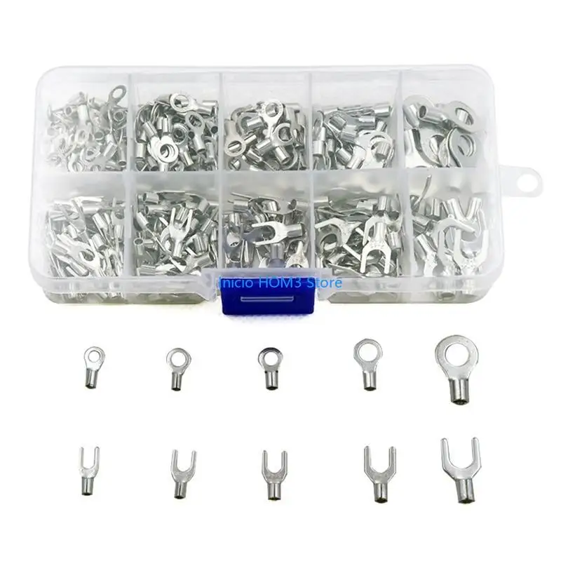 A5YD 320 Pcs Non-Insulated Ring Fork U-Type O-Type Terminals Battery Cable Terminals