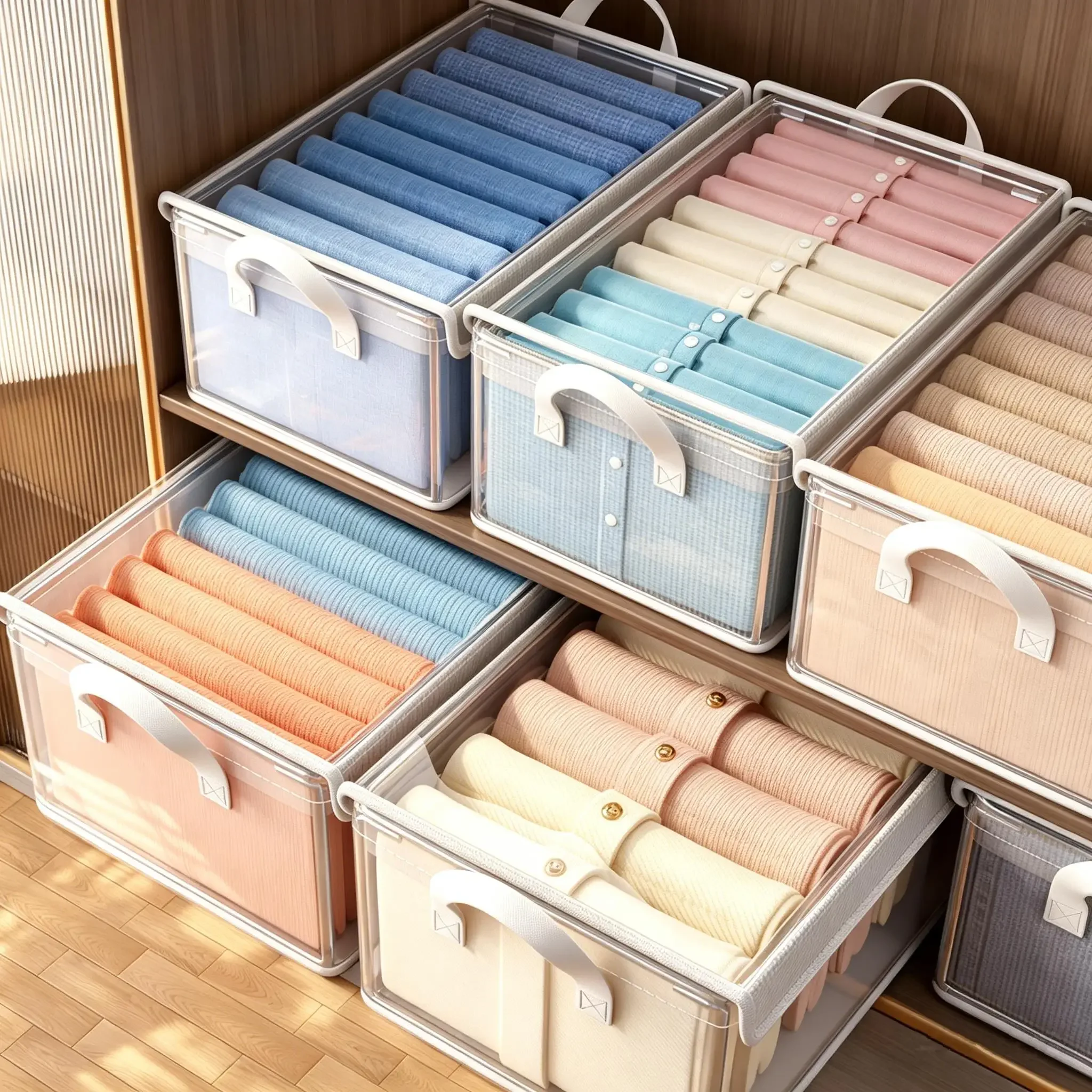Thickened Dustproof Clothing And Pants Storage Box Dormitory Wardrobe Organizer Large Capacity Stackable Storage Box