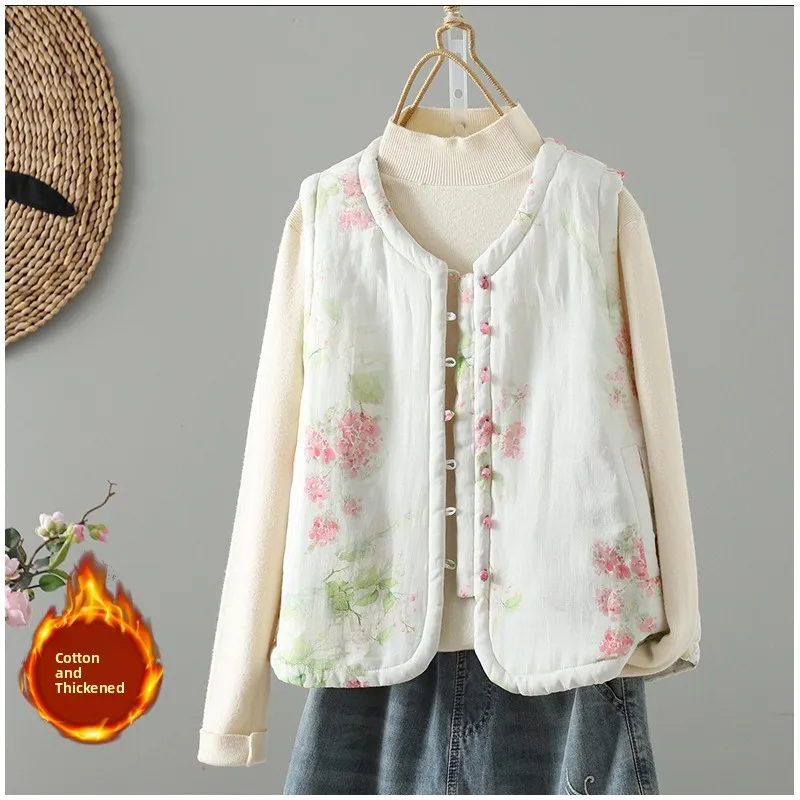 

Жилетка женская хлопковая с цветочным принтом, винтажный стиль, теплая, для осенне-зимнего сезона