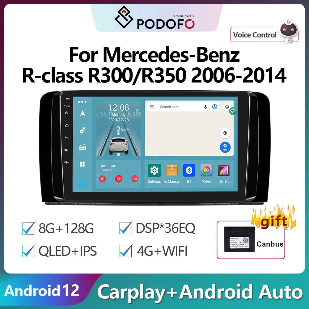 Podofo Android Car Radio Multimidia Video Player For Mercedes-Benz R-class R300/R350 2006-2014 GPS Navigation CarplayAuto Stereo