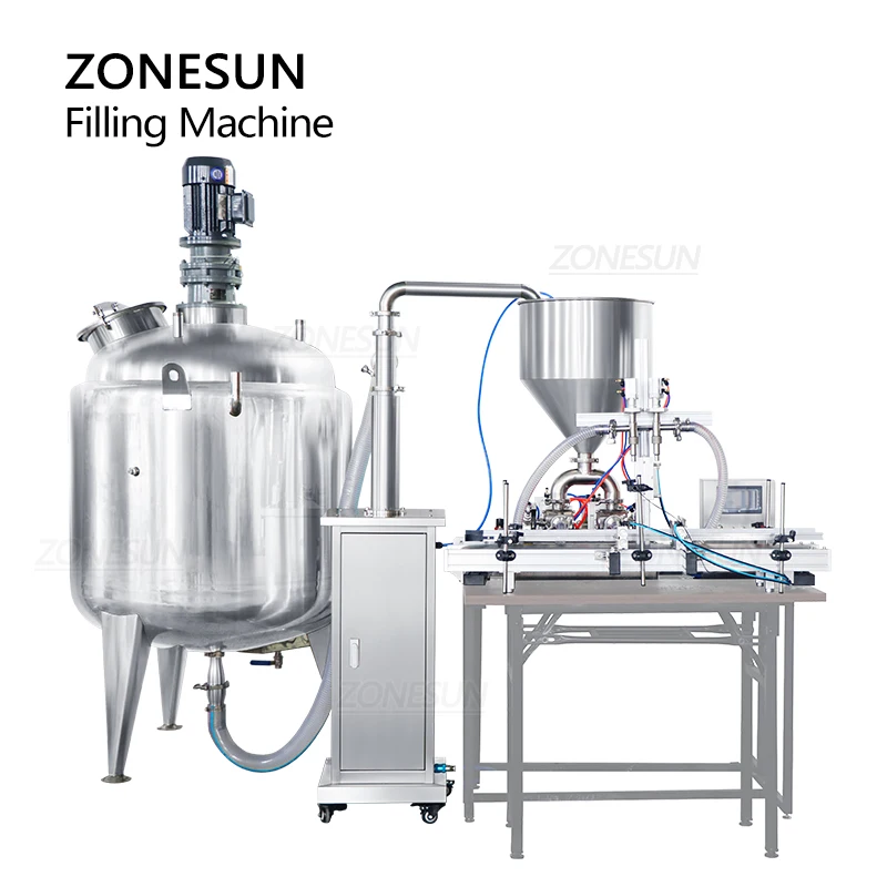 ZONESUN Mischen, Füttern, Füllung, Produktionslinie ZS-DTPT2, automatische Kolbenpumpe, Füllung, Mischtank, Emulgieren, Mixer, Creme, Shampoo