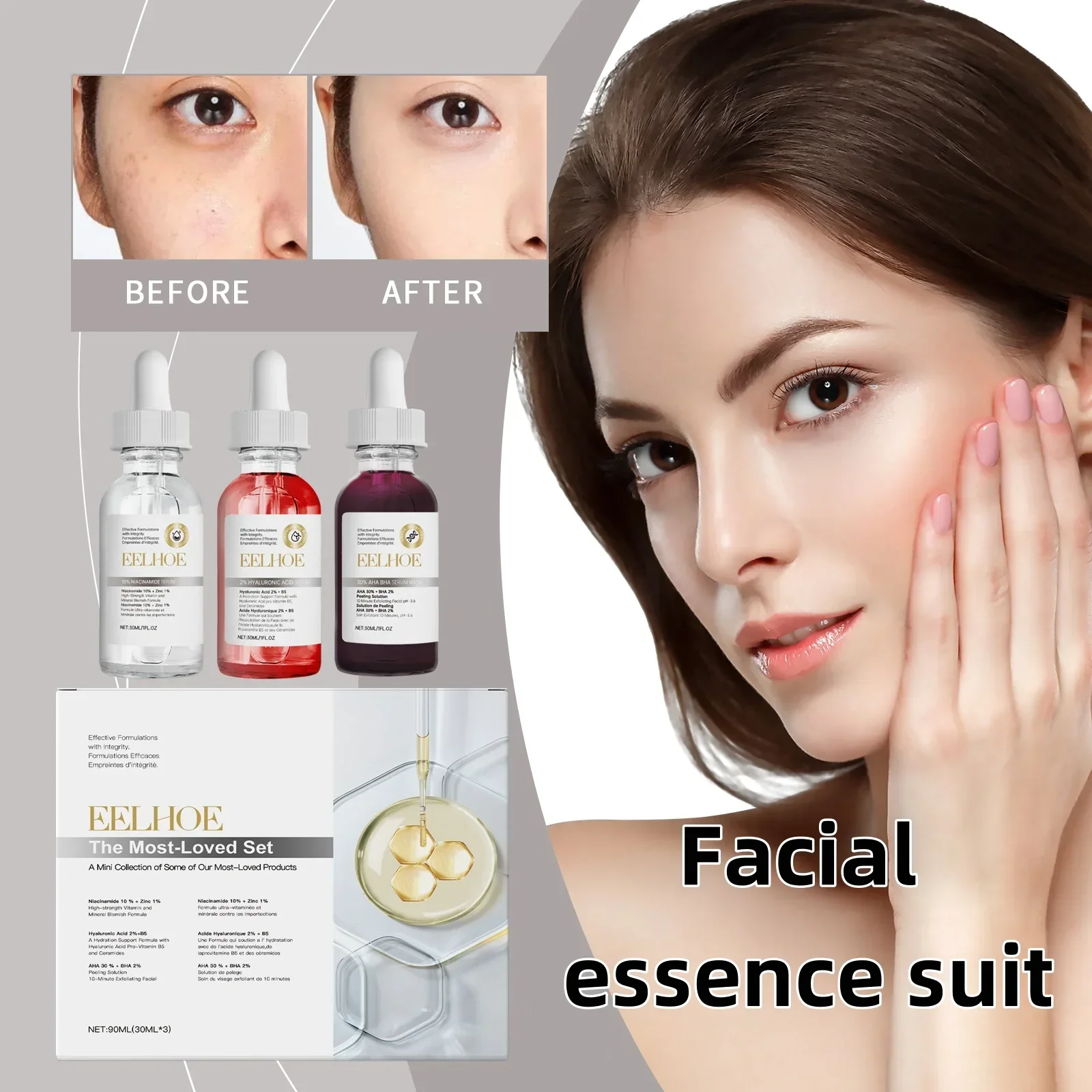 Face Essence Suit Hyaluronic Acid Serum Moisturizing & Brightening Skin Reducing Acne Nourishing The Skin Facial Care Set