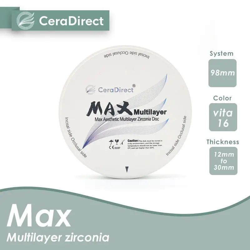 Ceradirect Max Aesthetic Wielowarstwowa cyrkonia do laboratorium dentystycznego o grubości 98 mm (14-25 mm) Przezroczystość 45%-57%