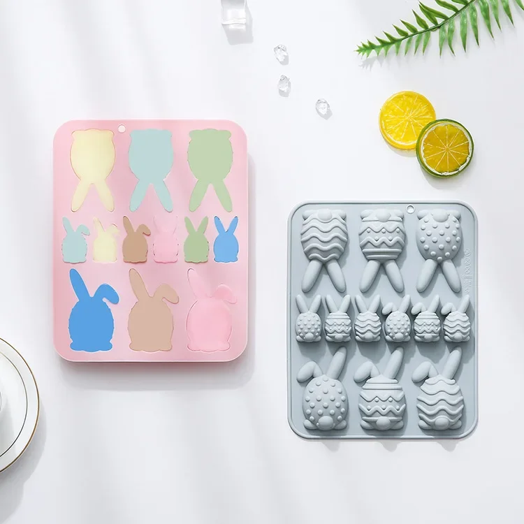 12 Holes of Different Sizes Easter Egg Rabbit Shape Silicone Mold  Chocolate Mold Ice Cube Cake Mould  Baking Accessories