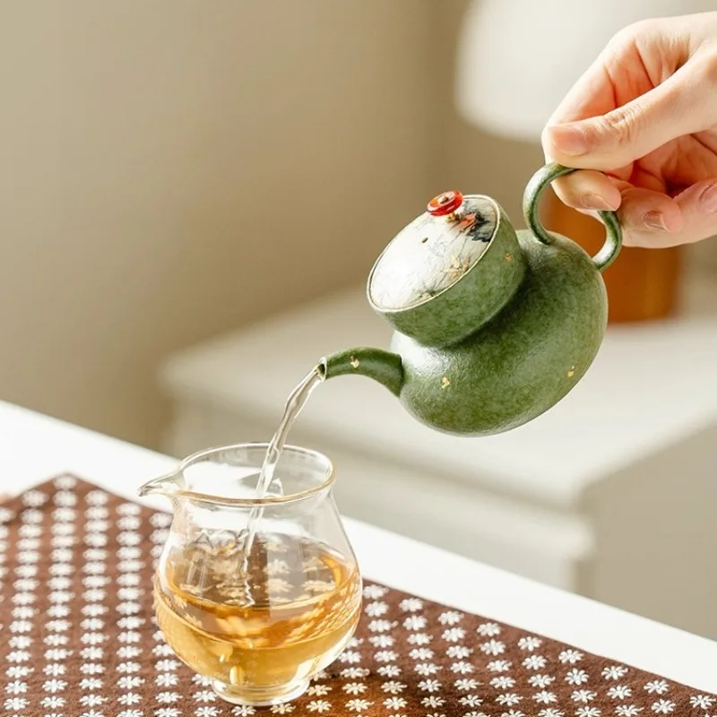 

Teapot Ceramic Green Orange Hand-painted Bamboo Rustic Chinese Style Household Handmade Teapot Home Drinking Utensils