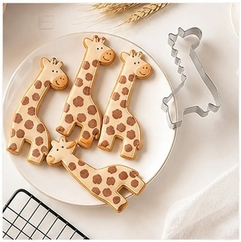 4Pcs Giraffe Baking Molds Stainless Steel Cookie Cutters Rust Resistant Easy Demould Safe for Home Kitchen Professional Bakery