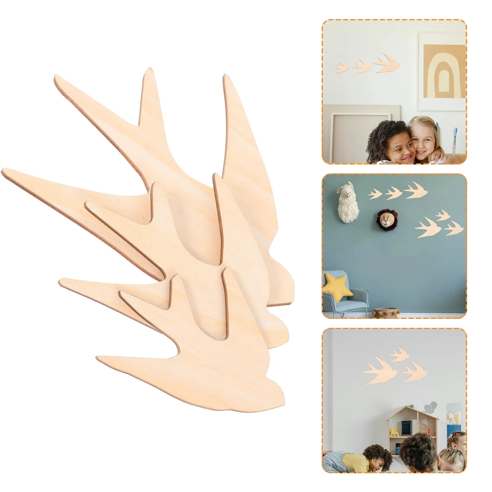 3Pcs Wooden Swallow Wall Sculptures Nordic Minimalist Bird Home Decor Wall Hanging Ornament for Living Room Bedroom Nursery
