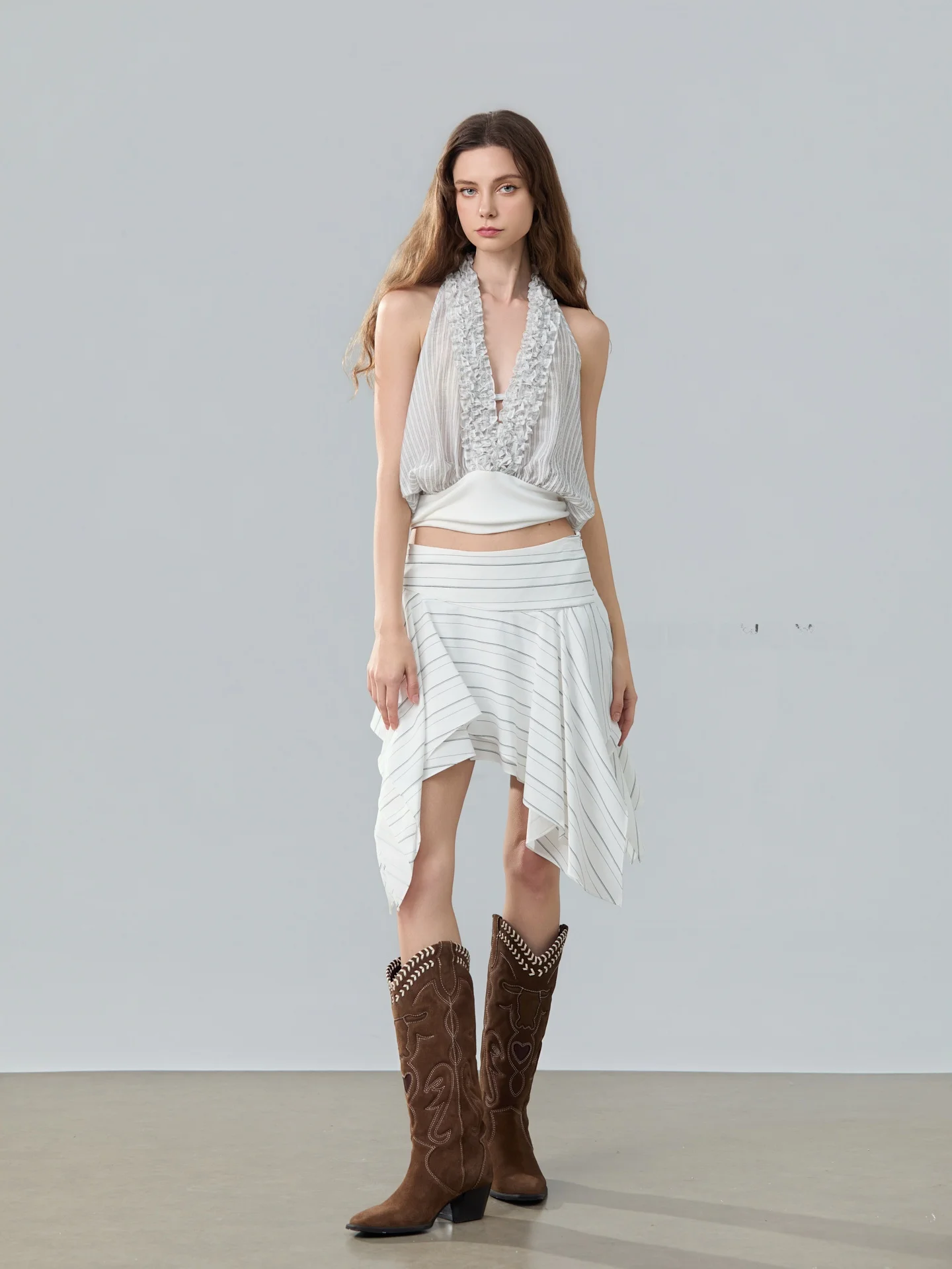 

Юбка с оригинальным дизайном YOU ME AND HER, асимметричная, в полоску, женская, со средней талией, А-силуэт, из смесового хлопка