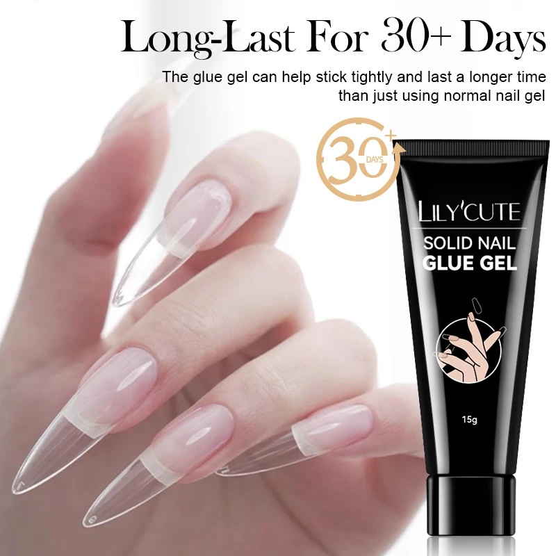 LILYCUTE 15g Gel à ongles solide pour faux conseils étendre la presse sur les ongles longue durée forte adhérence tremper le vernis à ongles Gel UV pour pointe