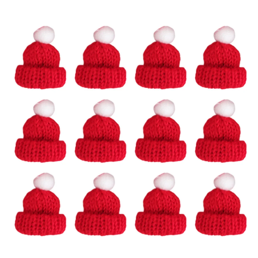 12 Pcs Knitted Hat Santa Baby Top Mini for Mobile Phone Knitting Wool Handmade Decor