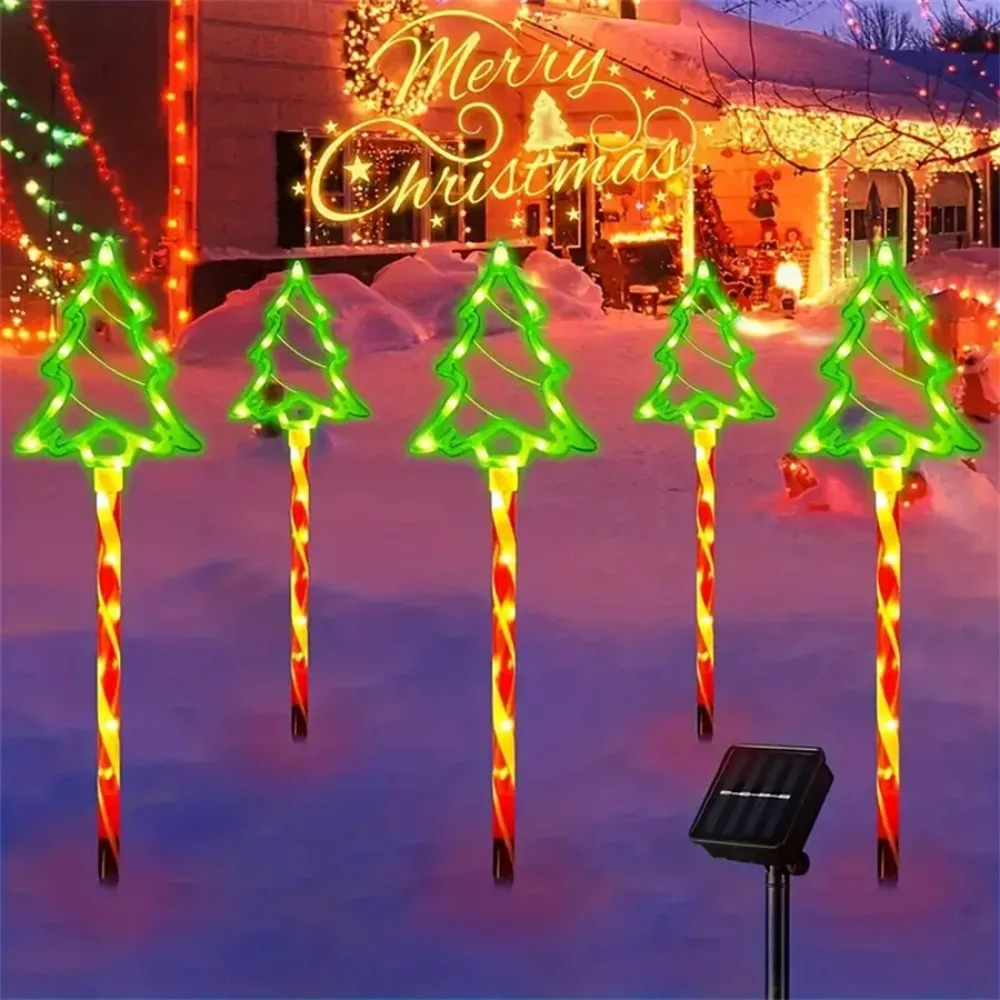 5 piezas 1 Juego de luces de enchufe de tierra de árbol de Navidad impermeables al aire libre iluminación decorativa fácil de buscar título del producto