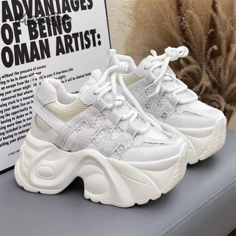 14cm Women Platform Chunky Sneakers Breathable Mesh Lace Up Dad Shoes Thick Sole Height Increasing Casual Walking Shoes Size 40 image 6