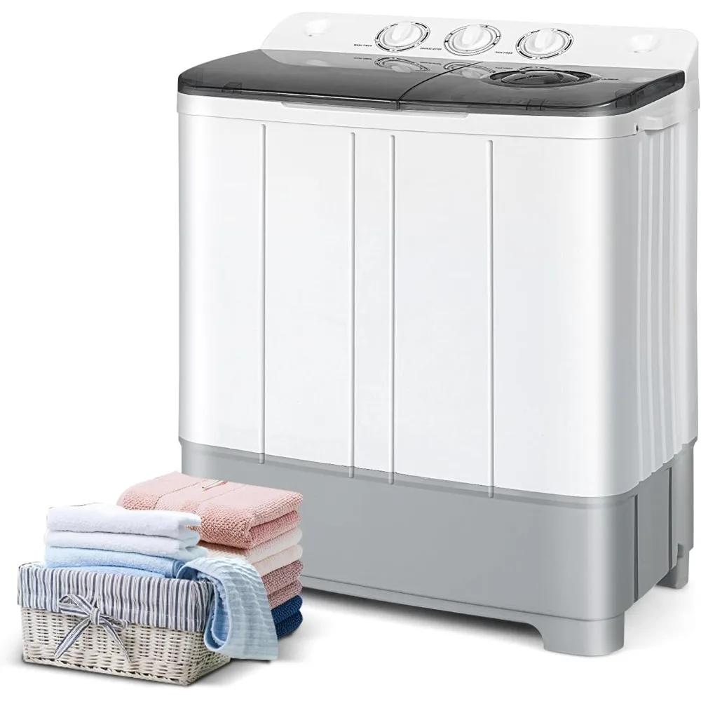 Semi-Automatic Washer, 22Lbs  Twin Tub Washer and Spinner Combo with Drain Pump & 3 Selected Modes, Portable Laundry Washer