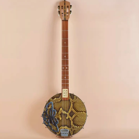 

Hooqu Musical Instrument Python Skin 4 Strings Ethnic Plucked Musical Instrument Border Assistant Butterfly Qin