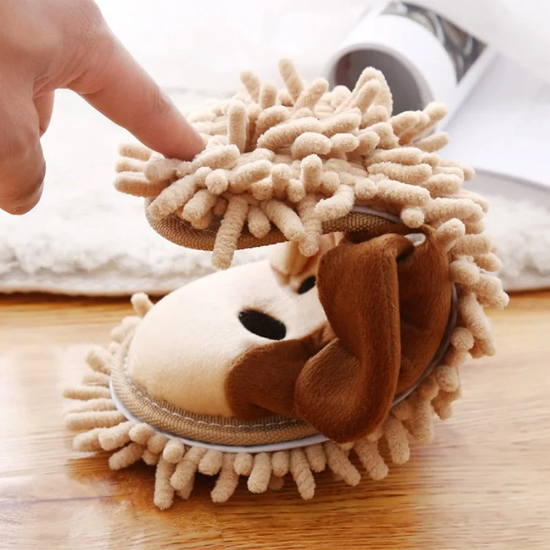 Cartoon Dog Lazy Mop Slippers Unisex Microfiber Cleaning Floor Dusting Slippers Detachable Mopping Shoes Household Tools