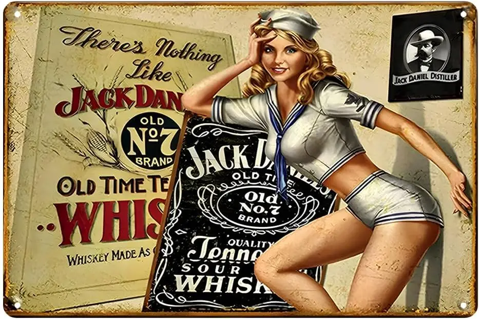 Placa de Metal Vintage Bayyon Whiskey Bar - Decoração de Parede em Alumínio com Tema Feminino